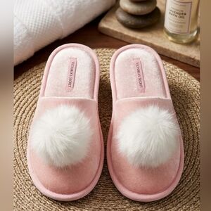 Victoria’s Secret Velvet Pom Pom Slippers - Pink - Size M (7-8) - NWT